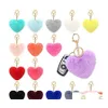 Key Rings Artificial Fuzzy Ball Ring Fashion Heart Shape Pompom Keychain Faux Fluffy Plush KeyFobs Jewely Bag Beautif Accessories D DH4V7