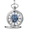 Relojes de bolsillo Reloj Mecánico con números romanos para hombres y mujeres esqueleto calavera Dial Reloj caja de regalo Fob cadena colgante Mechanisch Zakhorloge