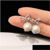 Шпильки модные украшения S925 Серьги Серьги Серваны Rhinstone Bowknot Faux Pearl Dangle Drop Deliver Dhg01