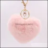 Key Rings Artificial Fuzzy Ball Ring Fashion Heart Shape Pompom Keychain Faux Fluffy Plush KeyFobs Jewely Bag Beautif Accessories D DH4V7