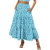 Gonne Maxi per le donne Plus Size Summer Boho Stampa Elastico in vita Pieghettato A Line Flowy Swing Tiered Pocket Beach Skirt Dress