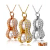 Pendentif Colliers Mode Cacahuète Cristal Collier Faux Imitation Perle Naturelle Or Sier Rose Chaîne Pour Femmes Bijoux Cadeau Drop Deli Otqyi