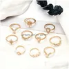 Anillos de racimo Joyería europea y americana Moda Temperamento Estrellas Gota de agua Rhinestone Proteína Anillo de aleación Conjunto de 10 para mujeres de DH0WL