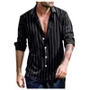 Men's Casual Shirts Fashion Men Long Sleeve Striped Printed Turn-down Collar Button Hawaiian Breathable Shirt Blouse Camisa Masculina