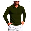 Herrpolos 2023 Mäns körning av sportkonditionskläder affärer avslappnad hög elastisk vertikal remsa långärmad lapel skjorta smala toppar