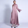 Ethnic Clothing Muslim Women Long Dress Hijab O Neck Full Length Matte Fishtail Three-layer Sleeves Bright Beads Mid East Dubai Abayas