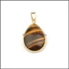 Konst och hantverk Natural Stone Pendant Water Drop Shape Pendants Charms Agates/ Rosequartz/ Tiger Eye For Neckor Smycken Making 3.5 DHNX3