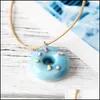 Anhänger Halsketten Cartoon Keramik Donut Kleine Frische Leder Seil Ketten Für Frauen Freundin Mode Einfache Schmuck Geschenk Drop Liefern Ottb1