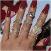 Cluster Rings Bohemian Gold Virgin Mary Round Kunckle Midi Ring Set For Women Crystal Geometric Jewelry Anillo Drop Delivery Dhwge