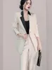 Women's Two Piece Pants ZAWFL High Quality 2023 Autumn One Button Notched Solid Blazer Coat Long Pant Office Work Green Sets Suits