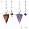 Konst och hantverk Reiki Healing Penders Radiesthesia Natural Stones Pendants Amet Crystal Pendum för män Kvinnor Pendos Necklace Drop de Dhcto