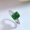 Trouwringen mode 925 Sterling Silver Ring Inbladen High Carbon Green Blue Creat Diamonds Four Prong Engagement Gift