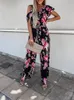 Work Dresses Elegant Off Shoulder Ruffle Beach Jumpsuits Sexy Floral Print Hollow Strap Playsuit Summer Casual Tie-up Wide Leg Loose Overall