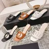 women beach slippers designer shoe soft cowhide leather Thick heels Metal woman SHoes Lazy Baotou Sandals Diamonds Pearl High heeled shoes Large size 35-42 With box