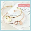 Charm Bracelets 26 Letters Open Adjustable Wire Cuff Bracelet Alphabet Heart Knot Bangle For Women Q348Fz Drop Delivery Jewelry Dh0Zk