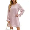 Robes décontractées Femmes manches longues col en V robe courte mode fluide mini petit point taille haute coupe ample babydoll