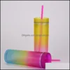 Tumblers 450 ml Gradient F￤rg Tumbler med STS Summer Party Drinks Cup ￅteranv￤ndbar plast Skinn RRA12474 Drop Delivery Home Garden Ki Otd4p