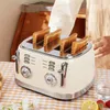 빵 제조업체 레트로 4 조각 토스터 다기능 아침 식사 베이킹 머신 6 장비 조절 가능한 토스트 작은 홈 기기