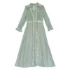 Casual Dresses Spring Dress Women Vintage Elegant Slim Long Lady Mori Girl Fresh Sweet Embroidery Green Everyday Dress Casual