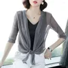 Women's Knits Thin 1/2 Sleeve Shrug Bolero Women Short Casaco Feminino Slim Woman Open Stitch Womens Cardigan Coats Outer