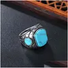 Cluster Rings Natural Green Stone Ring Stainless Steel Vintage Product For Woman Man Europe Jewelry Drop Delivery Dh7Uo