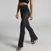 Calça feminina y2k roupas preto malha pura cintura alta para mulheres 2023 Slim Fit Bell Bottoms Trousher Streetwear