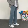 Herr jeans sommar tvättade sömmar grön blå retro streetwear casual lös sport denim byxor trend vilda raka breda benbyxor