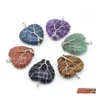 Arts And Crafts 30X38Mm Natural Stone Rose Quartz Tigers Eye Amethyst Opal Tree Of Life Heart Pendant Charms Diy Necklace Jewelry Ma Dheih