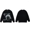 Men's Sweaters Japanese Street Manga Girl Sweater Men Hip Hop Harajuku Vintage Cotton Knitting Black Couple Casual Loose Print Pullover