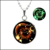 Pendentif Colliers Glow In The Dark 12 Signe du Zodiaque Pour Femmes Hommes Acier Inoxydable Horoscope Verre Cabochons Chaînes Mode Lumineux Dr Otqmw