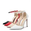 Sandales Chaussures Femme Talons Hauts Un Mot Boucle Simple Métal Stiletto Bouche Peu Profonde Pointu Creux Sexy