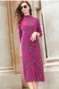 Casual Dresses Autumn Winter Elegant Knitted Patchwork Gradient Pink Pleated Dress Women Long Sleeve Office One-Piece Sweater DressCasual