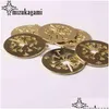 Charms Zinc Alloy Golden Round Hollow Dandelion Coin Shape Pendants 30mm 6st/Lot för DIY Fashion Jewelry Making Accessories Drop de Dhcl5