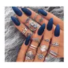 Band Rings Fashion Jewelry Ancient Sier Knuckle Ring Set Crown Flower Gemstone Stacking Vintage 16pcs/Set Drop Delivery DHNH7