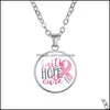 Pendant Necklaces Breast Cancer Awareness Pink Ribbon For Women Glass Faith Hope Cure Believe Letter Chains Fashion Jewelry In Bk Dr Otqzw