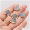 Konst och hantverk Natural Stone 23x48mm Round Rose Quartz Lapis Lazi Turquoise Tigers Eye Opal Pendant Charms Diy Reiki Healing Earrin Dhfyo