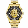 腕時計Zegarki Meskie 2023 Men Luxury Golden Fashion Skull Watchesステンレス鋼自動風力機械式スケルトンKlok