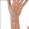 Bracelets de charme Classique Religieux Rosaire Bracelet Bijoux Jésus Croix Pendentifs Bracelet Pour Femmes Imitation Perles Prière Q220Fza Drop Dh9Ko