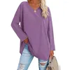 Women's T-skjortor Vintage Kvinnor Solid Color Long Sleeve Tees 2023 Spring Autumn Fashion V-Neck Basic T-Shirt Ladies Casual Loose Pullover