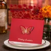 Wenskaarten 50 stks/packt rode vlinder bruiloft uitnodigingen kaart op maat afdrukken golden folie uitnodigingen uitnodiging
