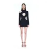 Casual Dresses Wholesale Women's Black Long Sleeve Hollow Out Diamond Tight Sexy Evening Celebrity Cocktail Party Bandage Dress