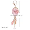 Key ringen mode charme roze roze bloemen vrouwen romantische tas hanger tassel sleutelhanging sieraden geschenken drop levering otzuc