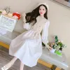 Casual Dresses Vintage Corduroy Sticked Patchwork Women Brodery Floral Vestidos de Mujer Sweet Korean Long One Piece Dress A-Line