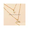 Pendant Necklaces Fashion Jewelry Mti Layer Necklace Star Moon Chain Choker Drop Delivery Pendants Dhu0T