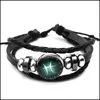 Bracelets de charme 12 Zodiac Bracelet Constellations Mens Perlé Bracelet en cuir à la main Punk Rock Femmes Bijoux G917R F Drop Livraison Dh2Ax