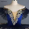 Stage Wear Dark Blue Classic PancakeTutu Skirt Professional Ballet Dress W/Gold Pattern Girls Ballerina YAGP Performance Costumes