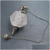 Pendant Necklaces Fysl Sier Plated Geometric Shape Lapis Lazi Pendum Rose Pink Quartz Link Chain Jewelry Drop Delivery Pendants Dhtb2