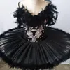 Stage Wear Kids White Swan Lake Ballet Dance Costume Child Professional Tutu Dress Black Feather Dancewear 90