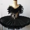 Stage Wear Kids White Swan Lake Ballet Dance Costume Child Professional Tutu Dress Black Feather Dancewear 90