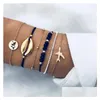 Charm Armband Fashion Jewelry Armband Set Metal Shell Plan Map Beads Chain 6pcs Drop Delivery Dhjaq